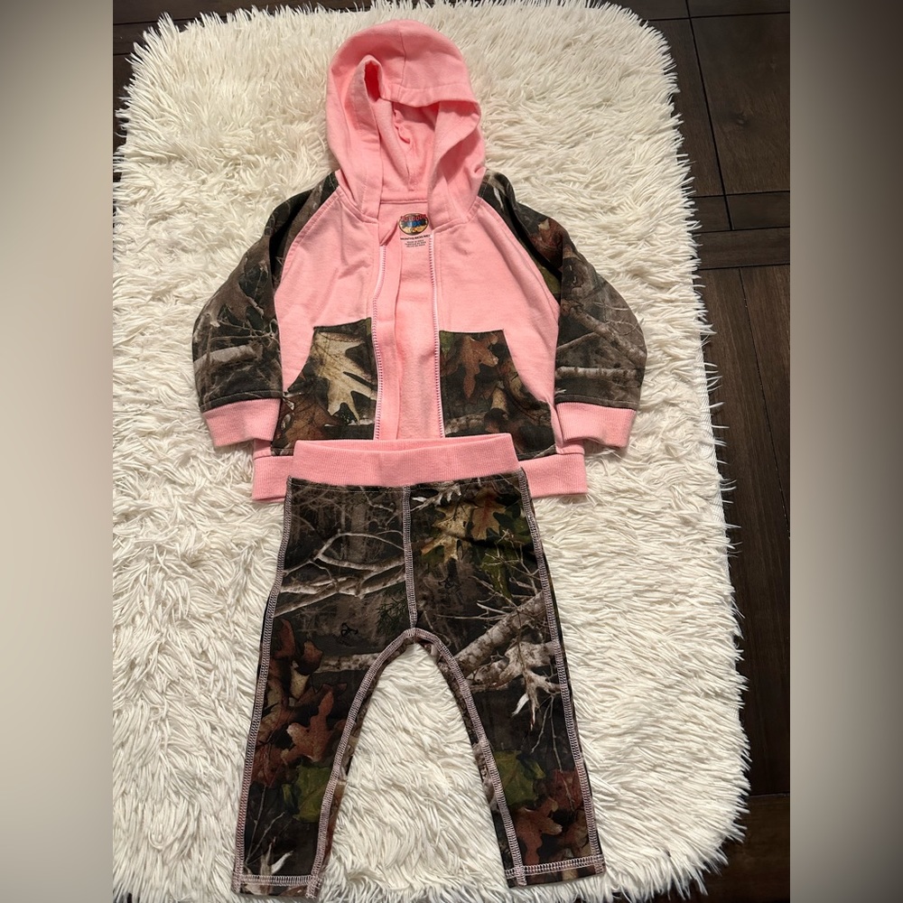 Outdoor Kids Baby Girl Camo Outfit with Hoodie and Leggings - 12 Month